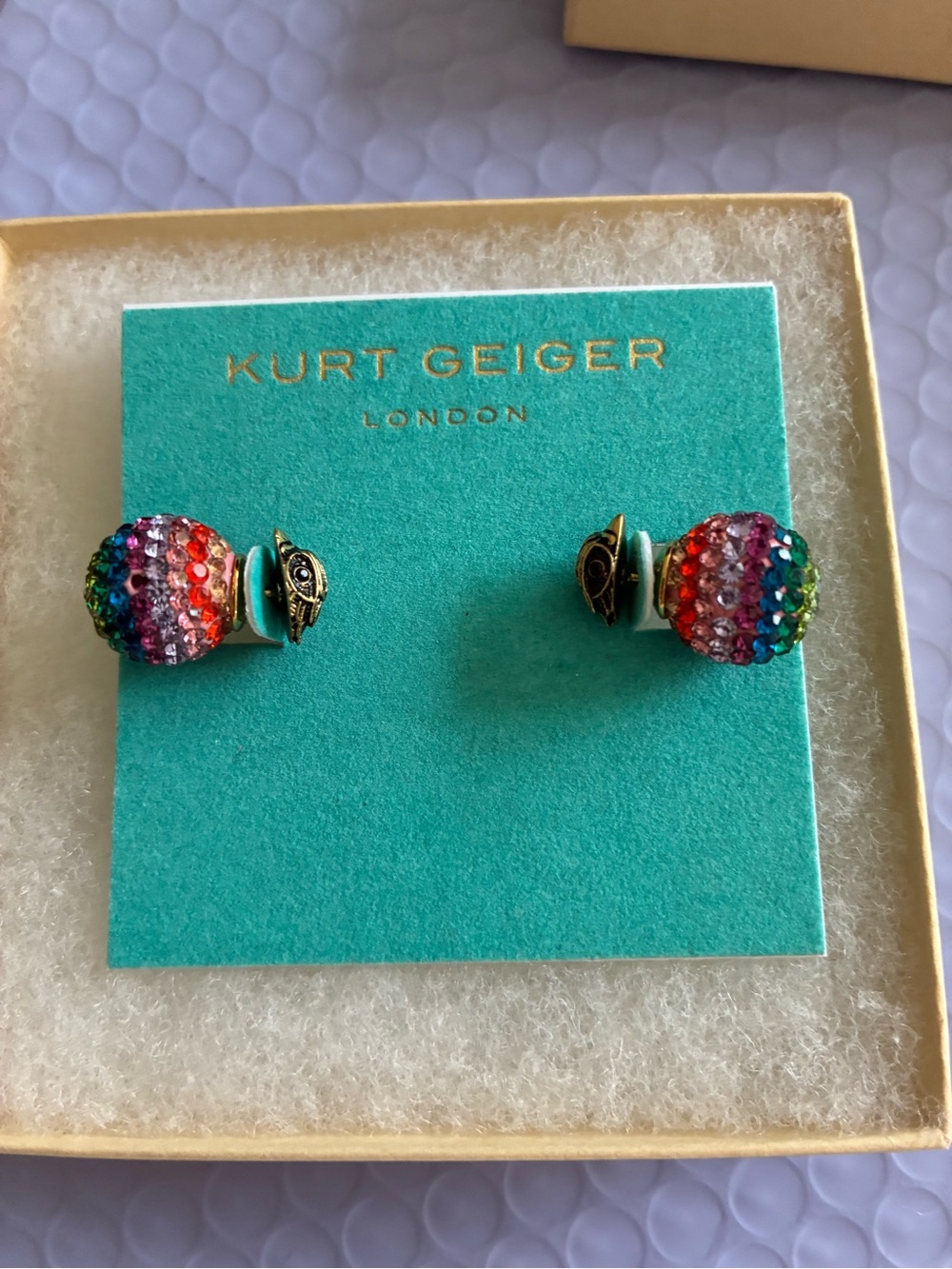 Kurt Geiger Rainbow Crystal Dome Stud Earrings - Picture 5 of 8